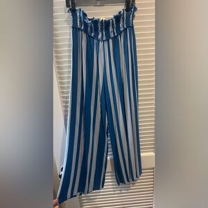 Kendall & Kylie Royal Blue/White Stripe Flowey Pants SIZE L
